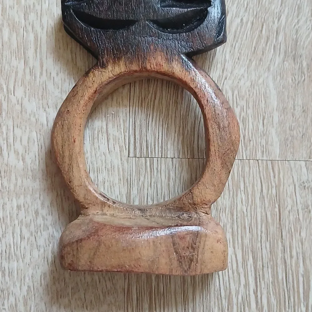Vintage 80's Hand Carved Napkin Rings Wood Polished Artisan Ethnic Rhino Animals